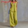 Casual Sleeveless Vneck Pants Set For Women With Polyester Splicing Style For Summer
