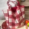 Stylish Double Sided Design Plaid Tote Bag Colorful Thicken Handbag Soft Large Capacity Woolen Tote Bag Daily Use