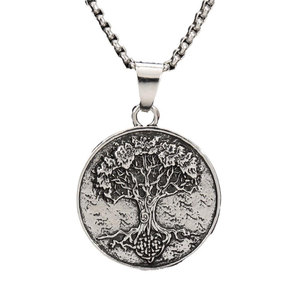 Collar Colgante Antiguo Vikingo Nórdico Árbol de la Vida Colgante Redondo Retro Tarjeta Joyería