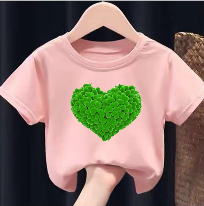 Children Short Sleeve Tops Funny Heart Shaped Design Tshirt Girls Spring Party Dresses Kid Lovely Tees Girl Clothes
