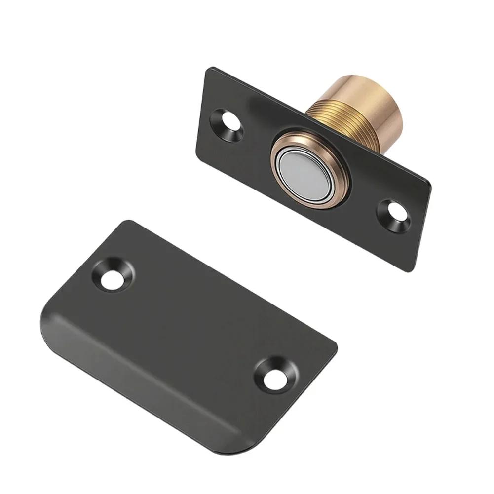 2pcs Magnetic Door Catch Silent Adjustable Latch For Closet Pantry Cabinet Black Stainless Steel Brass Post Quiet Closure