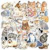 50 Watercolor Cute Cat Stickers Cute Pet Cat Water Cup Hand Account Flat Waterproof Pp Stickers