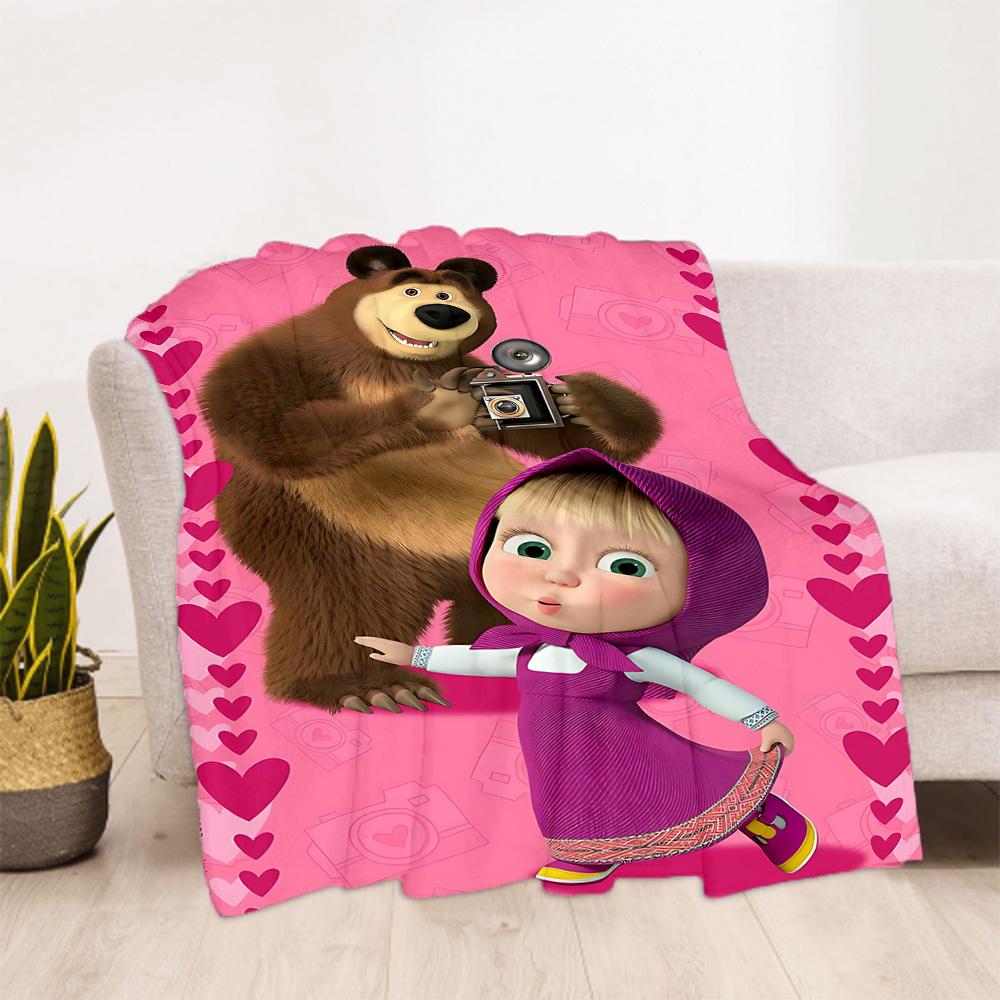 1pc Masha Bear Outdoor Blanket Lightweight Flannel, Soft & Warm, All-Season Use for Sofa, Outdoor, Camping, Living Room045