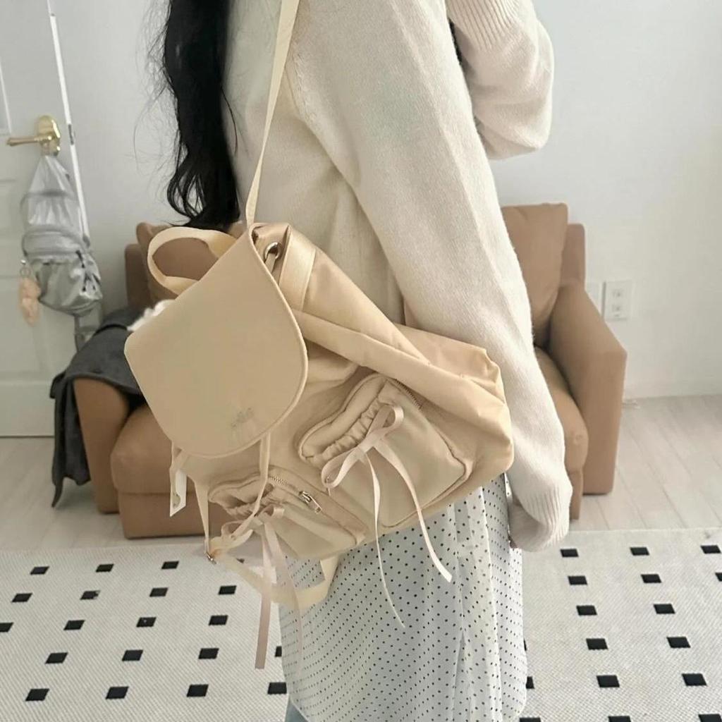 Harajuku Aesthetic  Backpack Women Preppy Style Nylon Bow Chic Casual Backpacks Female Vintage Fairy Core