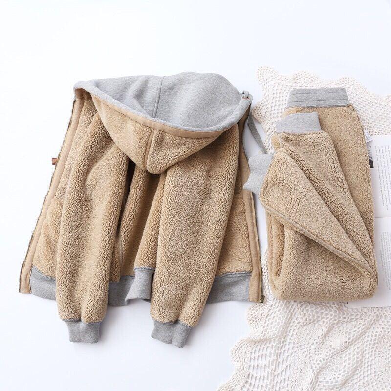 Plus Size Women's Fleece Lined Hooded Jacket & Sportswear Set - Autumn/Winter Korean Style