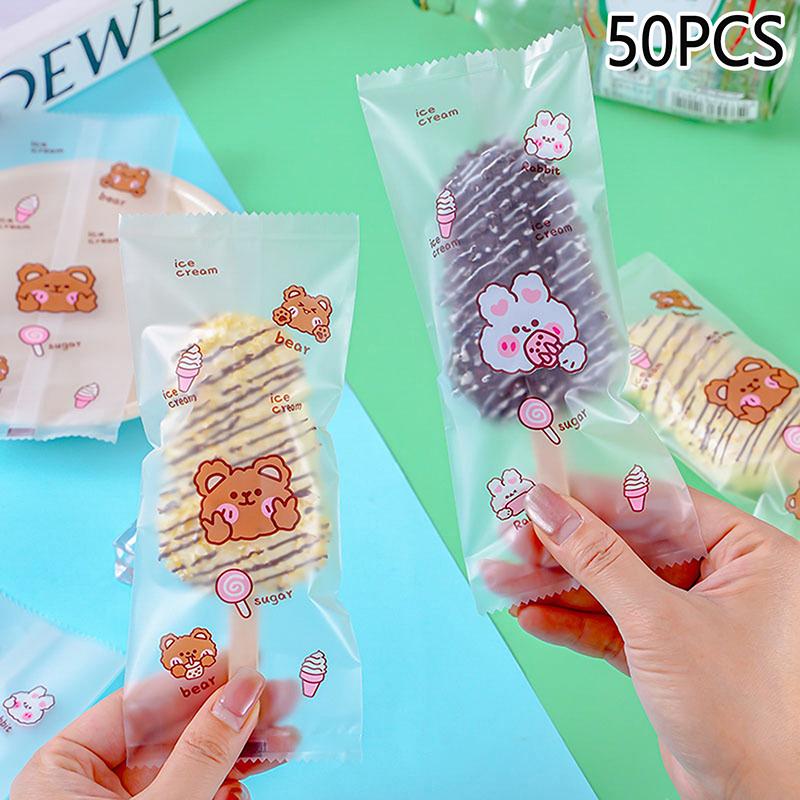 50Pcs Food Grade Ice Cream Bags Disposable Plastic Popsicle Protective Cover Storage Transparent Ice Popsicle Packing Bag Diy