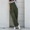 Sommer-Overall für Damen, einfarbig, lässig, lange Hose, Taschen, Knopfleiste, breiter Beingurt, Overall, lockerer Strampler