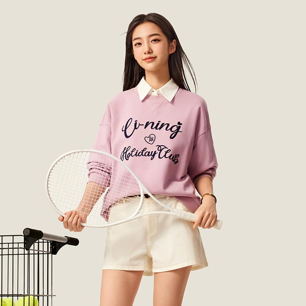 Li Ning Sports Lifestyle Serie Rundhals-Pullover Buchstaben Bequem Locker Mode Vielseitig Lässig Einfach Sport-Sweatshirt AWDVC16-9
