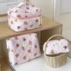 3PCS Soft Toiletry Pouch Large Capacity Cartoon Cosmetic Organizer Quilted Cotton Makeup Bag  Women