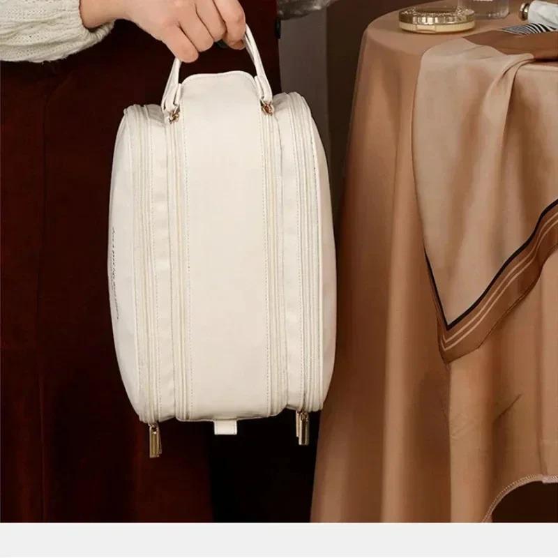 Multifunktionale Kosmetiktasche für Damen aus PU-Leder, großes Fassungsvermögen, tragbar, mit Doppelreißverschluss, Reise-Aufbewahrungstasche für Make-up-Pinsel und Toilettenartikel
