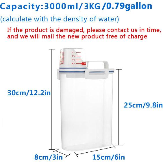 2 Pcs 5.5 LB Rice Storage Container, Airtight Cereal Flour Dispenser with Pouring Spout & Measuring Cup, Kitchen Plastic Clear Dry Food Storage Bin