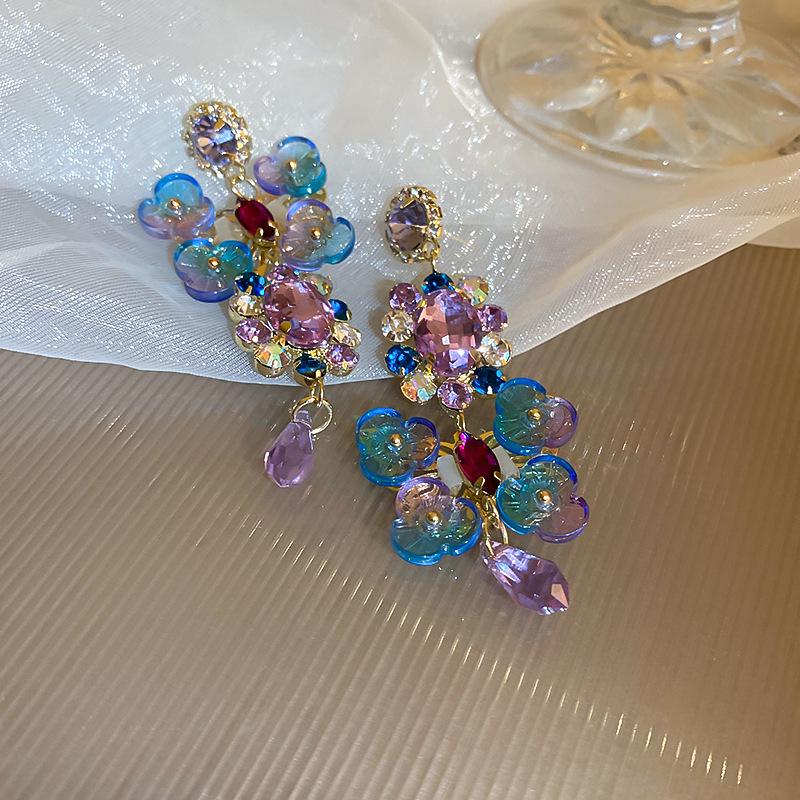 Silver Needle Zircon Flower Tassel Earrings: Elegant, High-End Studs for a Fashionable, Sophisticated Look