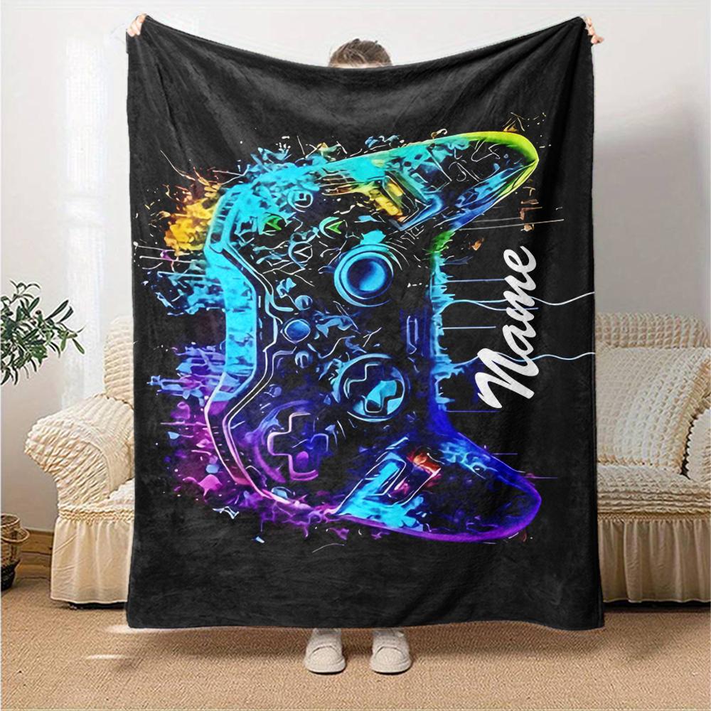 Custom Name Game Controller Theme Printed Blanket - Perfect for Couch, Bed, Travel & Outdoor Use | Machine Washable, Cozy & Durable.
