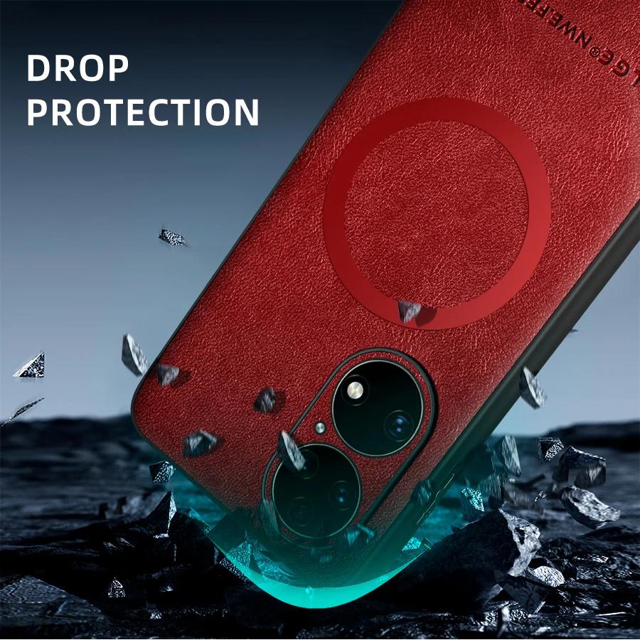 För Huawei P50 P50 Pro P50E PU-läder Magnetisk Ring Mjuk Kant Anti-fall Anti-Fingeravtryck Fodral