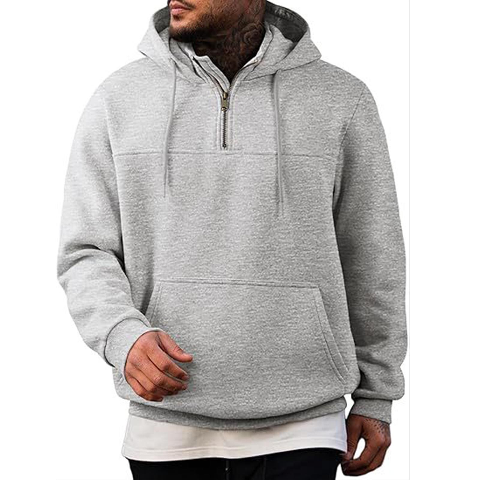

Men s Casual Solid-color Hooded Long-sleeved Pocket Sweatshirt, Men s Fleece And Thickened Warm Semi-zippered Sweatshirt Jacket XL