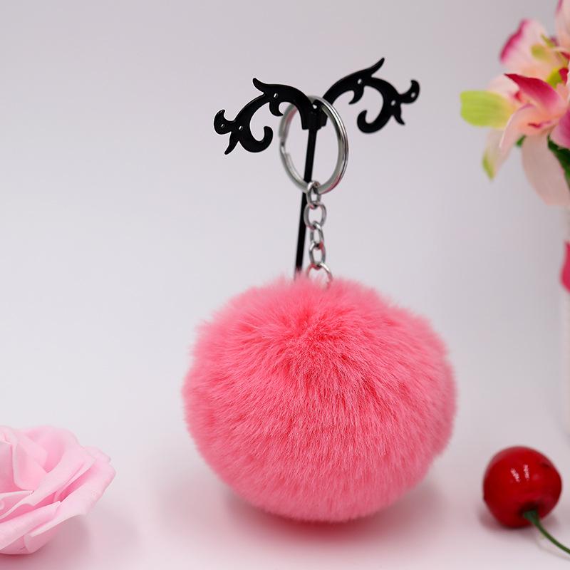 8CM Fluffy Rabbit Fur Ball Key Chain Cute Candy Colors Pompom Artificial Rabbit Fur Keychain Women Car Bag Key Ring