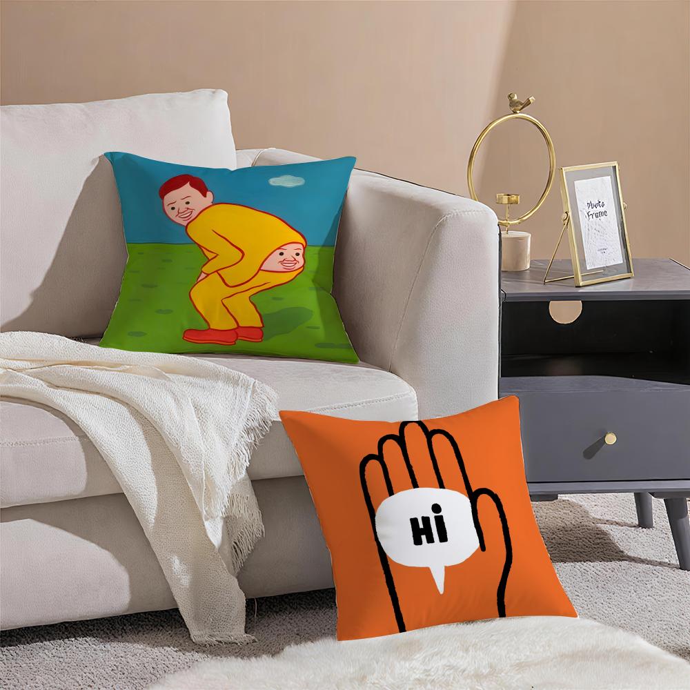 Minimal Witty French Art JJean Jullien Cushion Cover Throw Pillow Cover Hidden Button Durable Polyester Chair Cushion