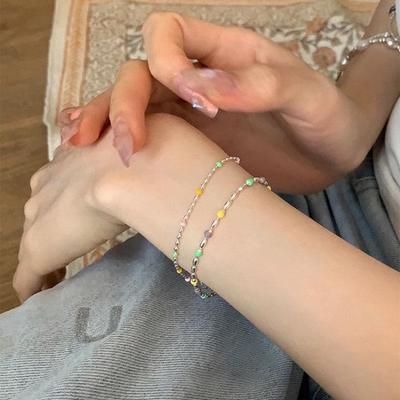 Rainbow Glazed Rice Bead Bracelet – Korean Style Fashionable Stackable Jewelry for Women