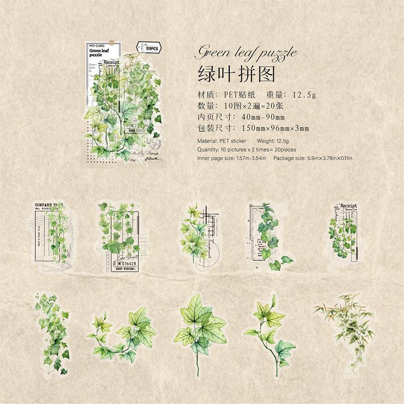 20pcs/1lot Kawaii Stationery Sticker Green Plant Workshop Junk Journal Decorative Scrapbooking DIY Craft Sticker