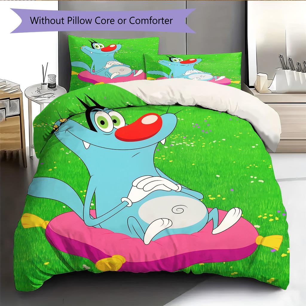 Fat Cat and Xiao Qiang Pattern Bedding Quilt Set Home Decoration Gift (1 * duvet cover + 2 * pillowcase without core)