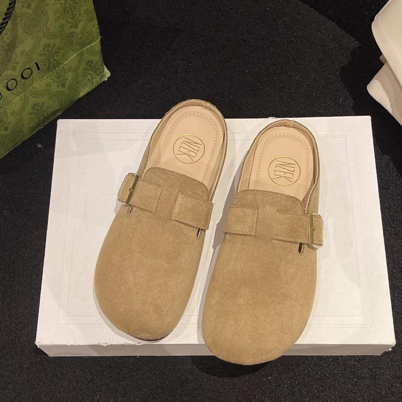 

Women s baotou and half slippers Women s new spring and autumn pregnant women flat-bottomed lazy shoes 35 хаки