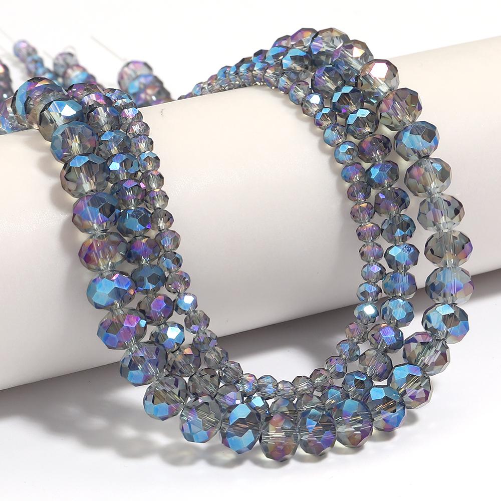 4/6/8mm Faceted Crystal Beads Transparent Blue Rondelle Glass Loose Beads for Jewelry Making DIY Bracelets Necklace Accessories