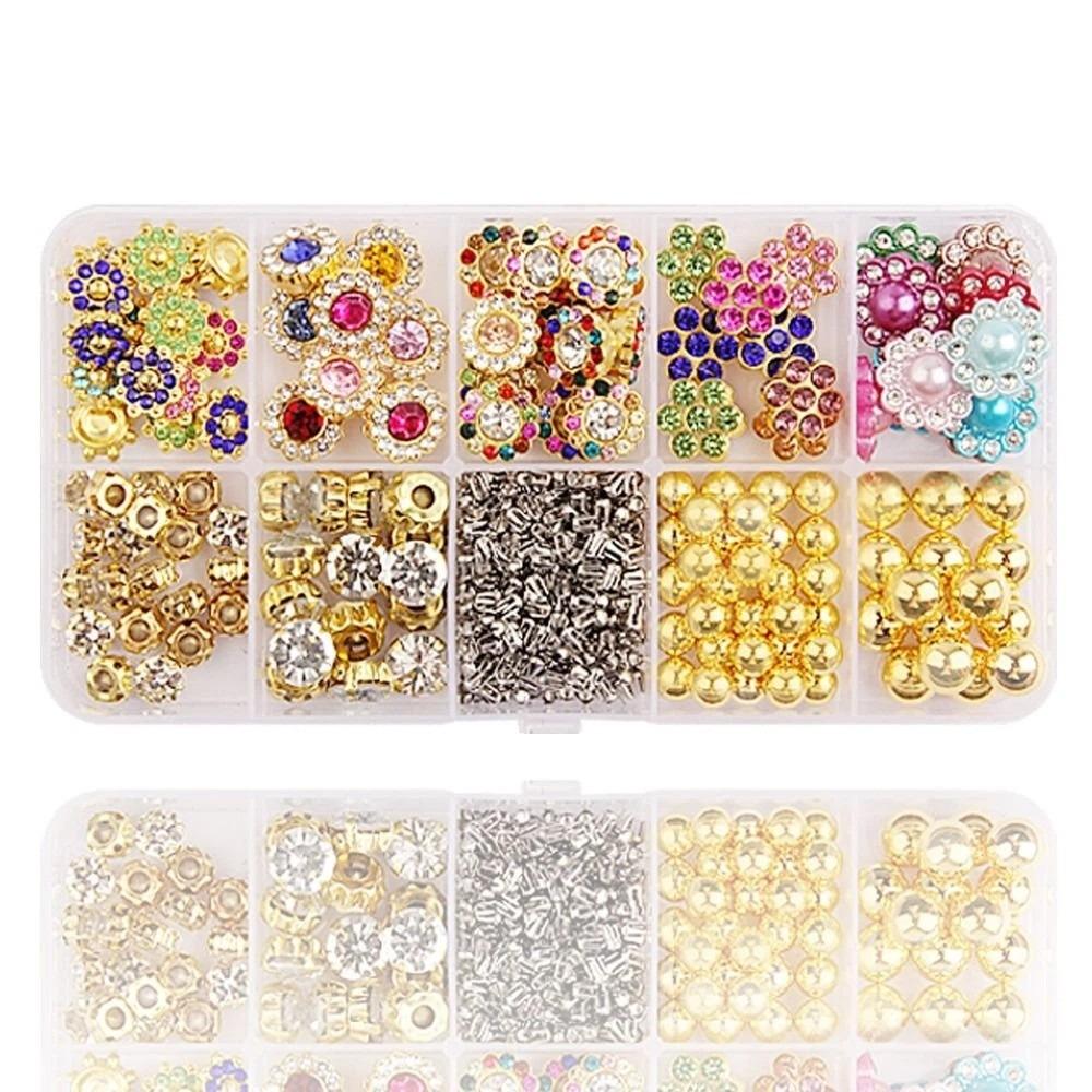 Hand Press Beads Pearl Rivet Set with Beads Screw Heads Multi-color DIY Jewelry Making Kit Loose Beads Circular/Irregular Shape