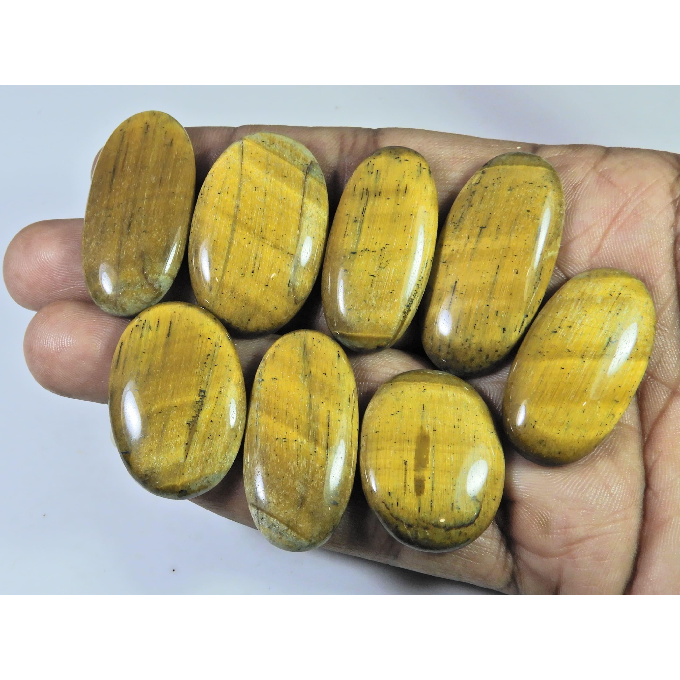 

322Cts. Natural Tiger Eye Oval Cabochon Loose Gemstone 8Pcs Lot 33-38 MM A-823