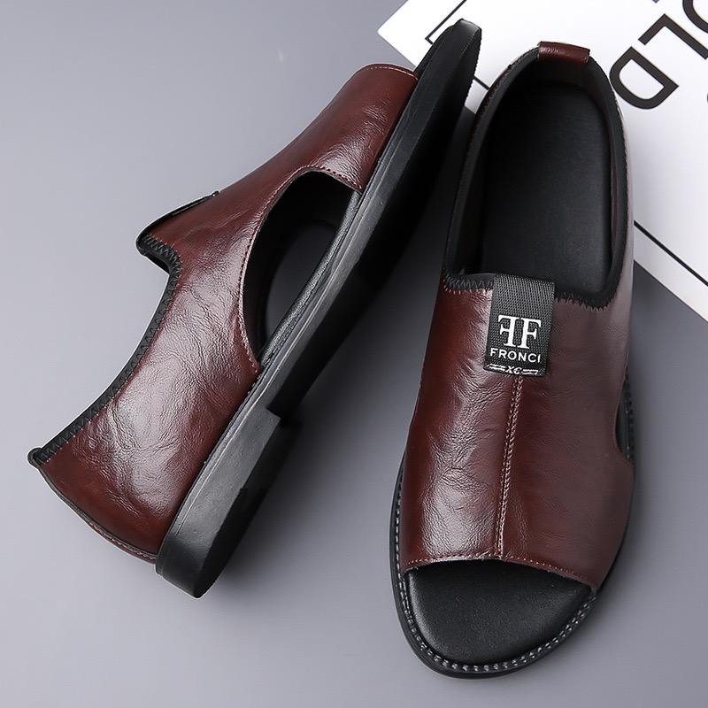 Pánské sandály Vysoce kvalitní kůže Ležérní sandál Módní venkovní plochý sandál Letní peep toe plážové boty pro muže Značka Sandalias