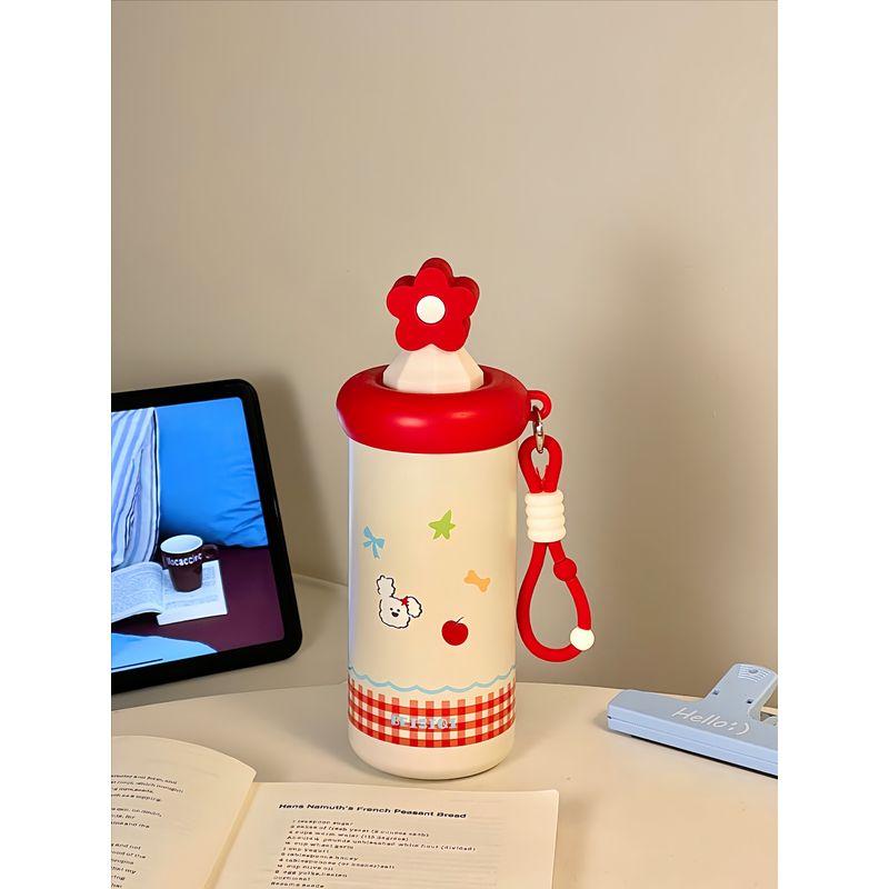 German Canim Kalse Fresh-Style Stainless Steel Thermos Cup for Girls, Large Capacity Portable Water Bottle with Straw