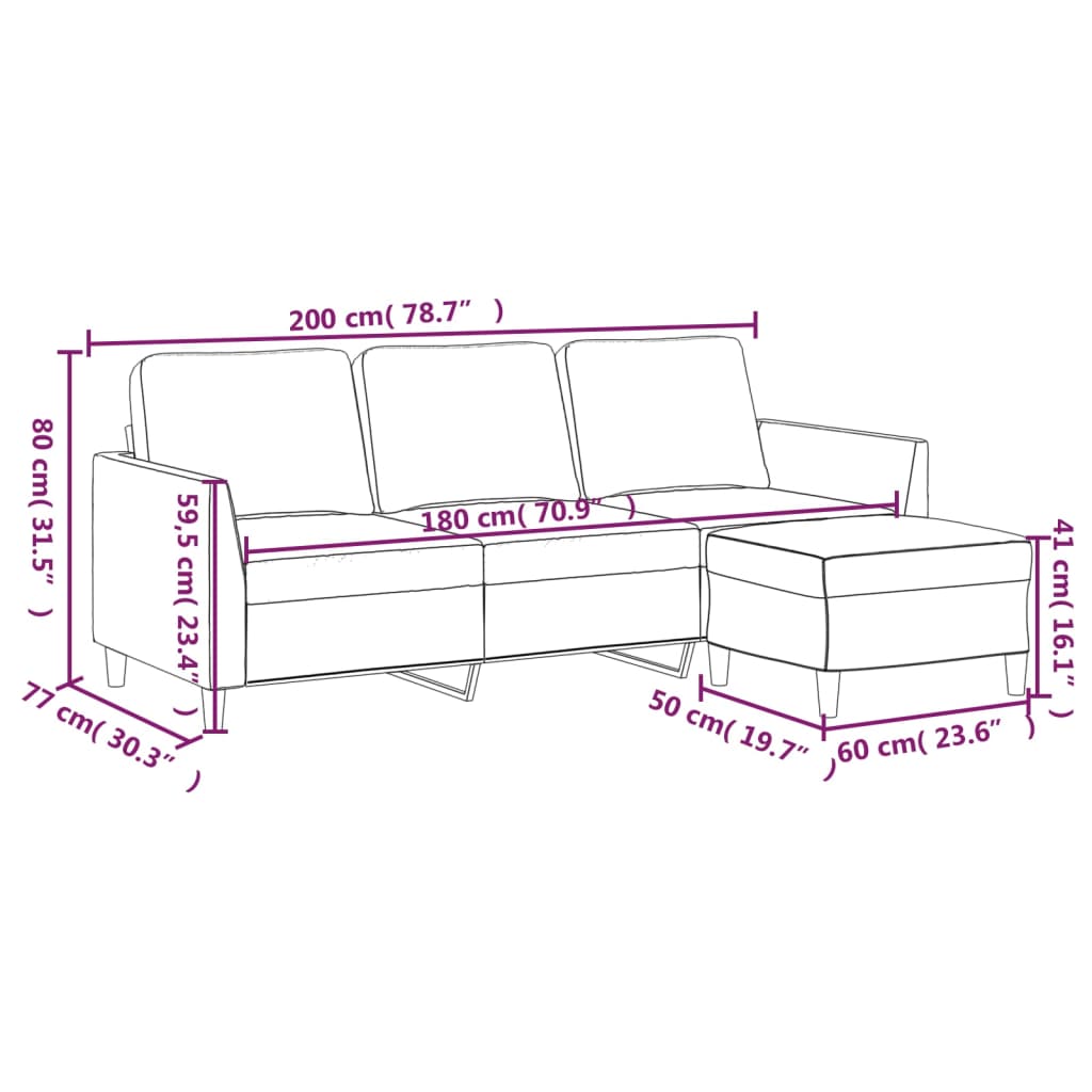 3 Seater Sofa with Ottoman Wine Red 180 cm Faux Leather