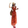 Orange Blossom Print Dress Retro Smudge Vacation Sleeveless Dress Waist Slim Dress