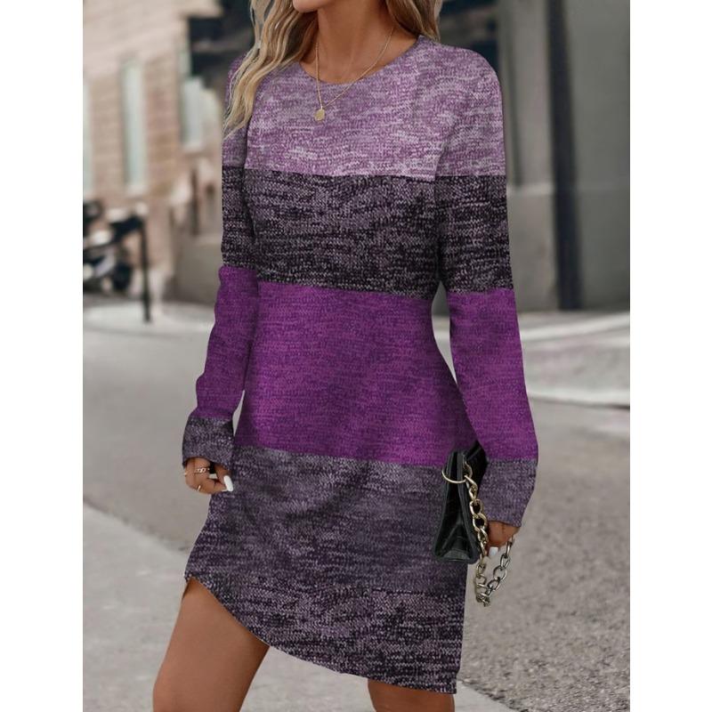 

JPNTKY Fashion Autumn Winter Long Sleeve O-Neck Casual Dresses XXXL фіолетовий