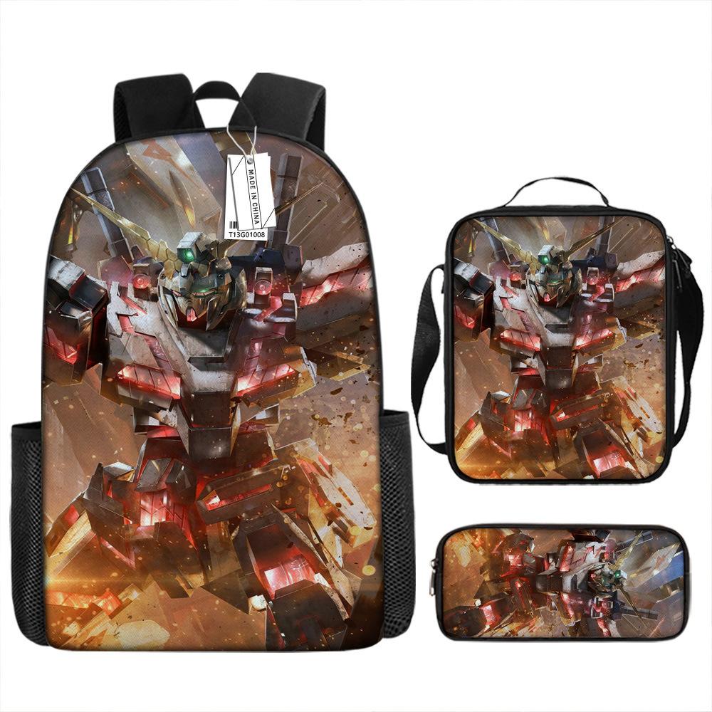 Gundam Backpack 3D Pattern Anime Backpack Student Printed School Bag Three-piece Set