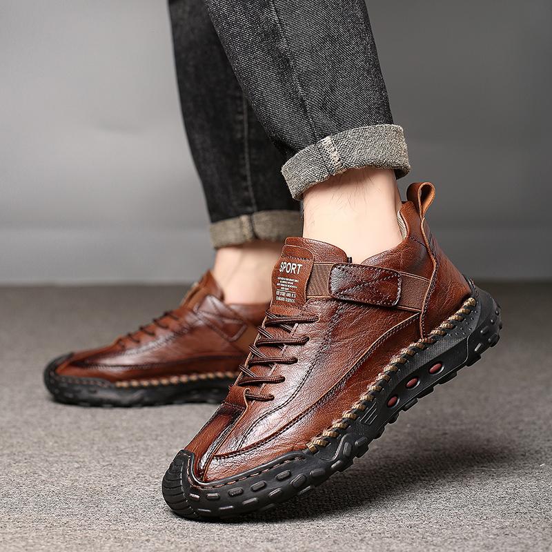 Hand-stitching Leather Men Boots Comfortable Casual Leather Shoes Men Ankle Boots