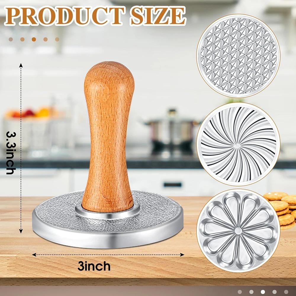 Cookie Stamps Round Metal Cookie Press Cutter Mold with Wooden Handle Biscuit Fondant Pastry Cutter Baking Accessories Tool