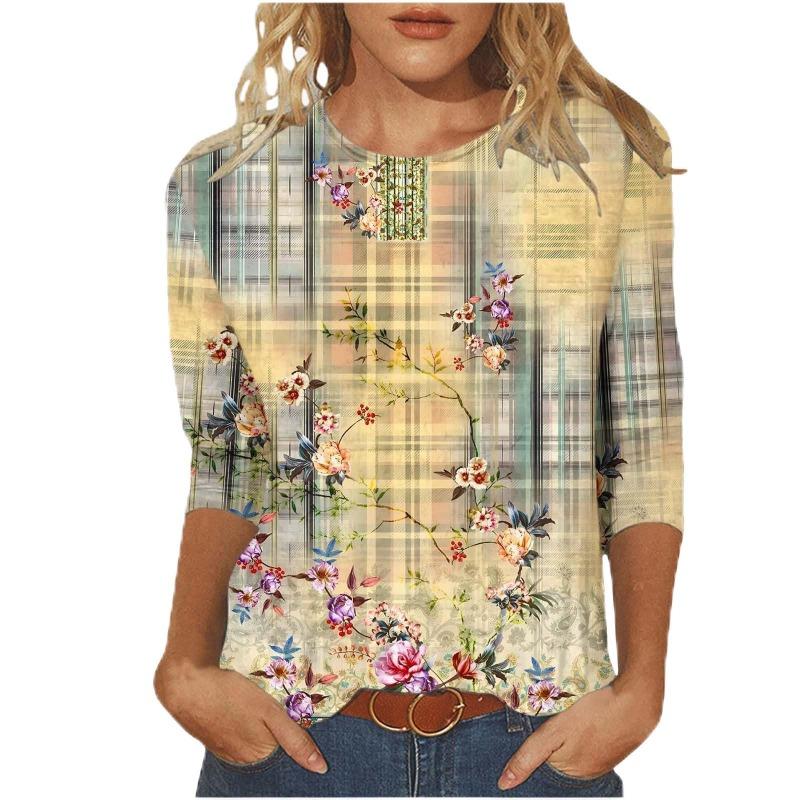 Women's T-shirt 3d Print Vintage Floral Print Casual Long Sleeve Round Neck Regular Tops Daily Print Pink, Spring and Autumn