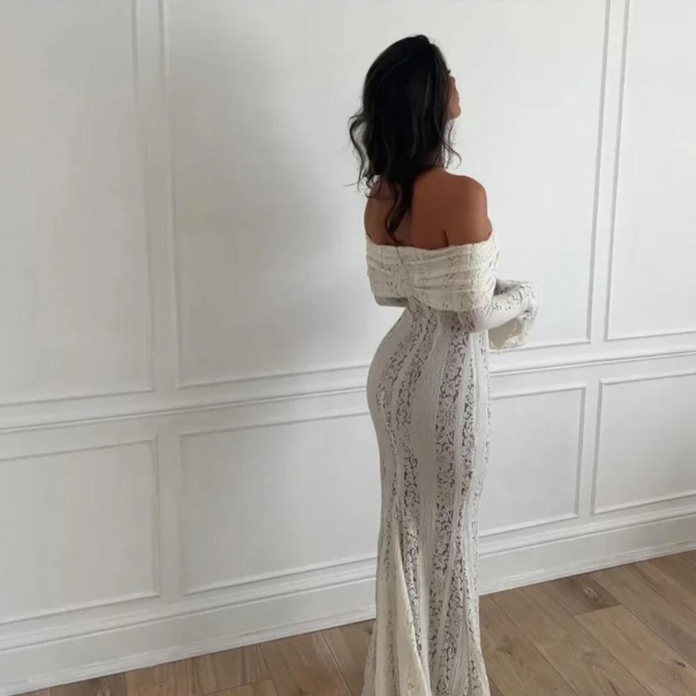 Uthult blonder Ryggløs Slim Lang Kjole Kvinner Stroppeløs Snøring Off Shoulder Kjoler Chic Ny Sexy Kvinne Fest Klubb Kapper