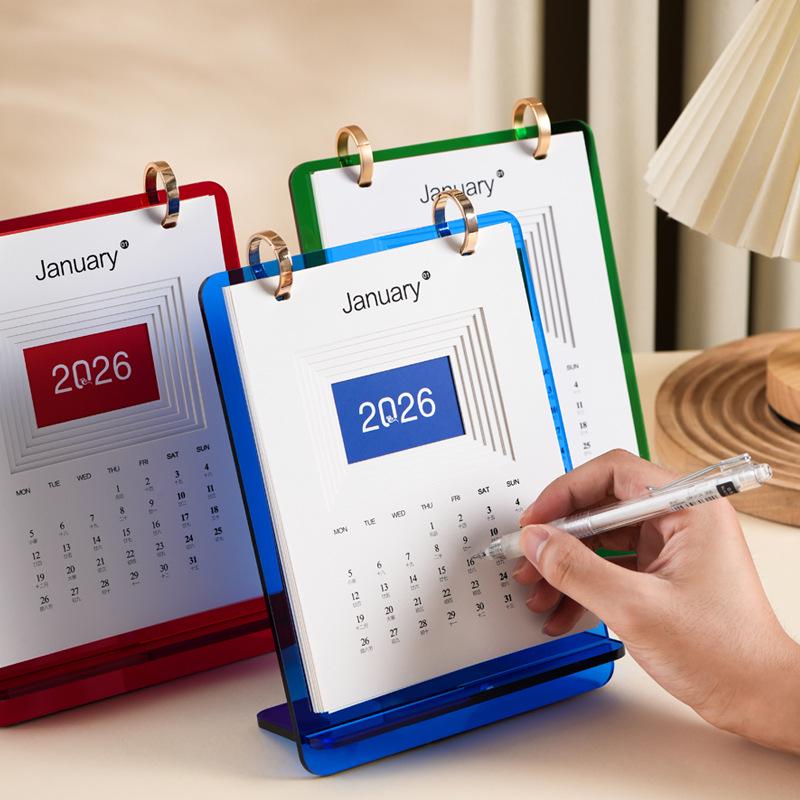 2026 Jahr des Pferdes Acryl-Schreibtischkalender - Einfacher Ins-Stil, Anpassbares Büro-Ornament