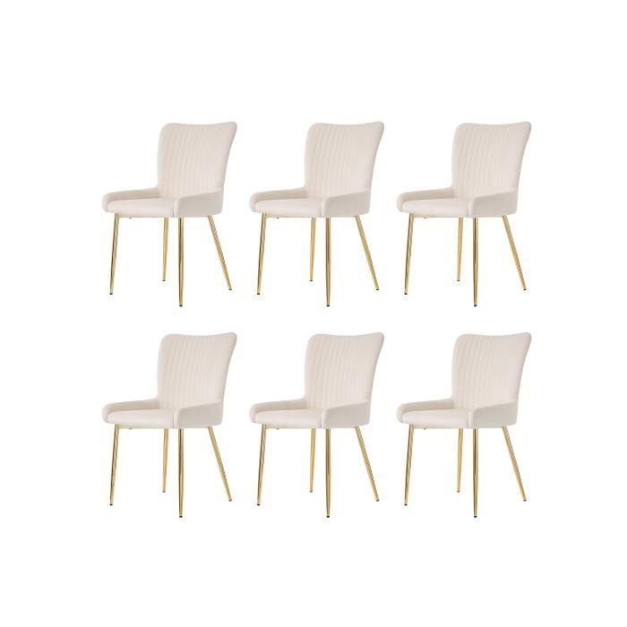 Dining Chair - MUVOE - Beige Velvet - Set of 6 - Gold Metal Legs - Optimal Comfort