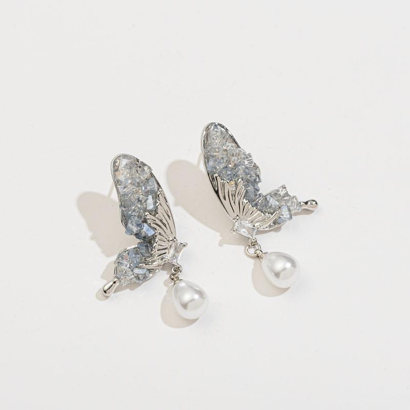 

Изящные серебряные серьги-иглы S925 Мори Серьги с жемчугом-бабочкой