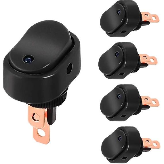 5PCS 12V Oval Shaped Rocker Switch, Weatherproof LED Rocker Toggle Switch, 12mm Hole LED Lighted Illuminated ON Off, 30A SPST 3 Pin Switch for Car