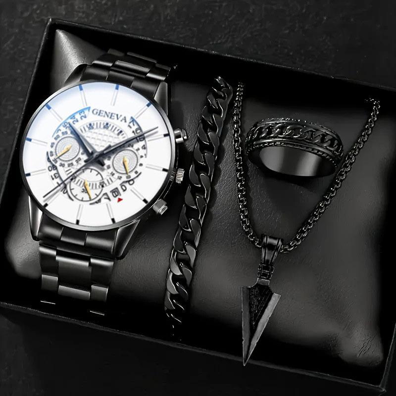 Watch Men's Set Gift Dial with Calendar Steel Belt Men's Watch Business Luminous Watch
