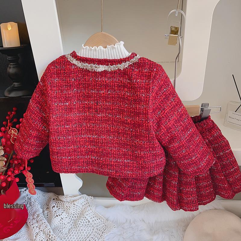 Jesień/Zima 2025 Uroczy Bawełniany Ciepły Dwuczęściowy Zestaw dla Dziewczynek w Francuskim Stylu