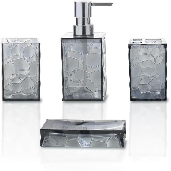 Bathroom Accessories Set 4-Piece Plastic Gift Set with Toothbrush Holder, Toothbrush Cup, Soap Dispenser, Soap Dish(Gray)