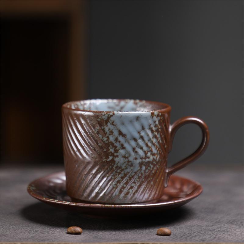 300ML European Ceramic Coffee Cup and Saucer Vintage Embossed Water Mug Creative Afternoon Camellia Tea Mug Home Breakfast Cup