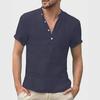 European and American Summer Men's Solid Color Short-Sleeve Stand Collar Casual Shirt for Teens, Large Size