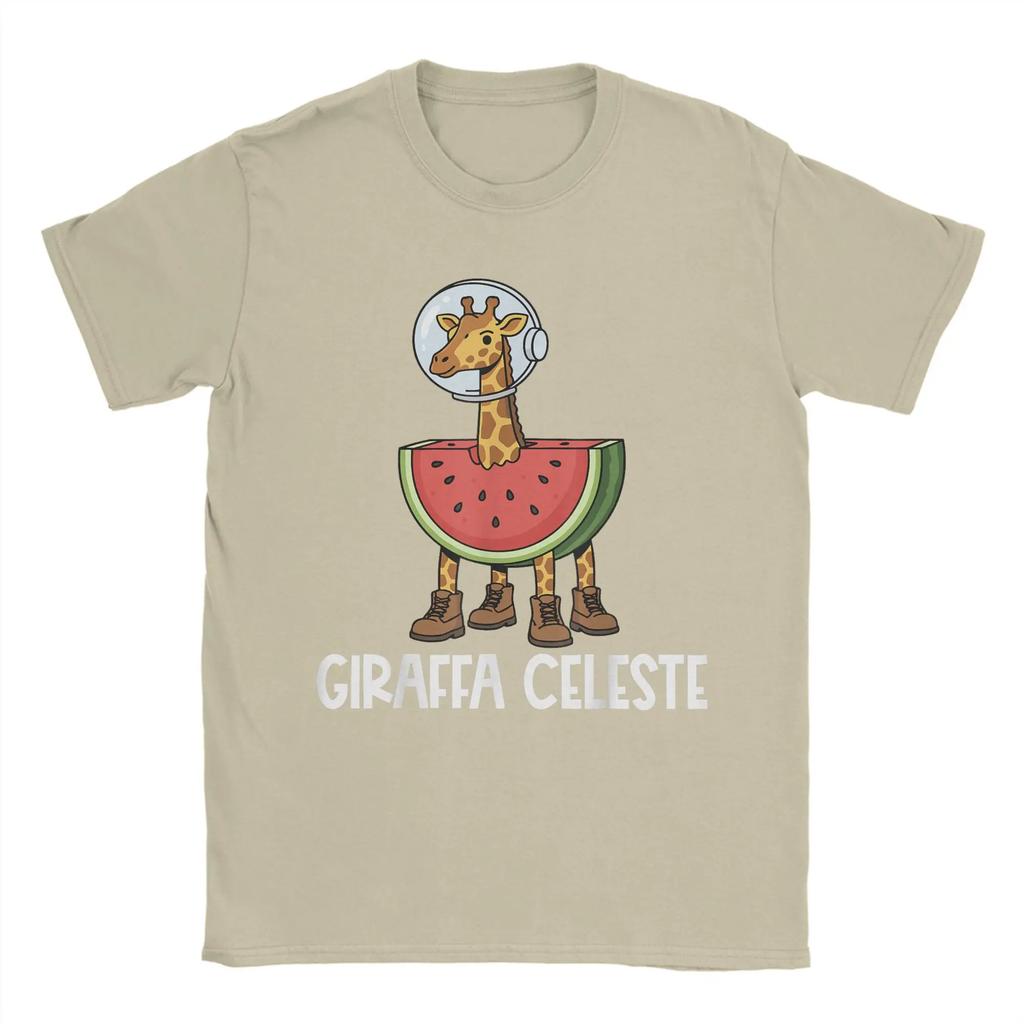 Italian Brainrot Characters Giraffa Celeste T-Shirts Men Cotton Tee Shirt Crew Neck Short Sleeve T Shirt Printed Clothes