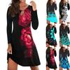 2022 Autumn Winter European American Floral Round Neck Long Sleeve Casual Dress for Women