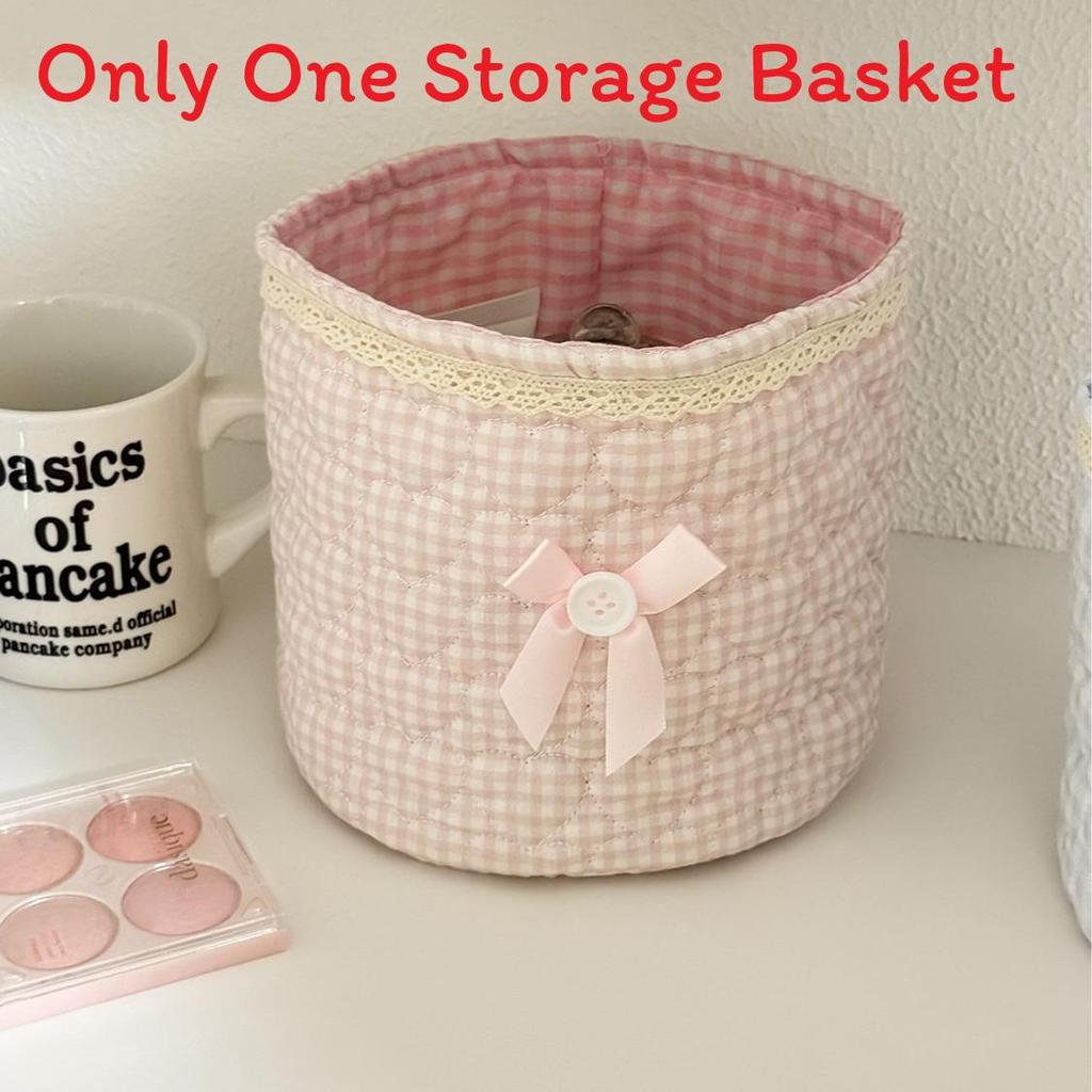 Sweetheart Lace Cylinder Storage Bin With Soft Cotton Material For Desk And Travel Use